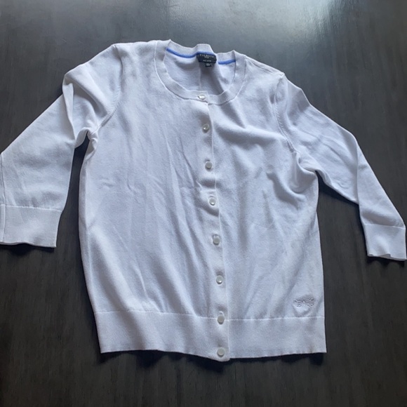 Talbots White Pima Cotton Button Cardigan Sweater medium petite Women’s - Picture 3 of 7